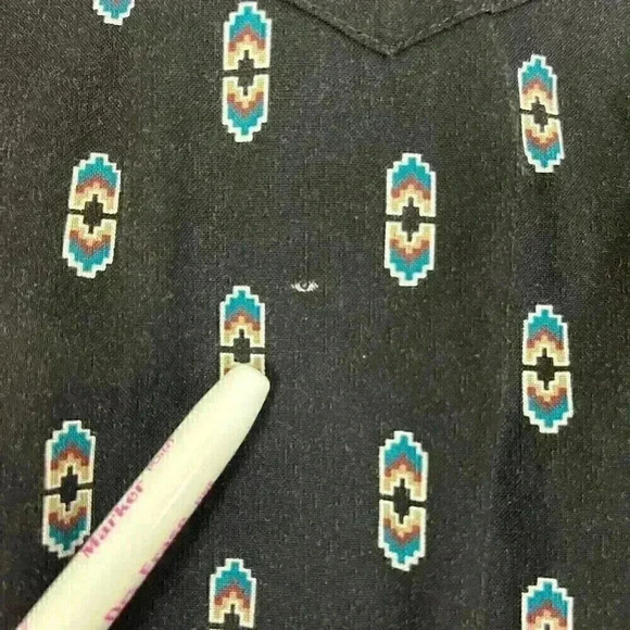 Vintage Wrangler X Long Tails Mens 18.5X36 Aztec Black Button Up Western Rodeo - Picture 12 of 15